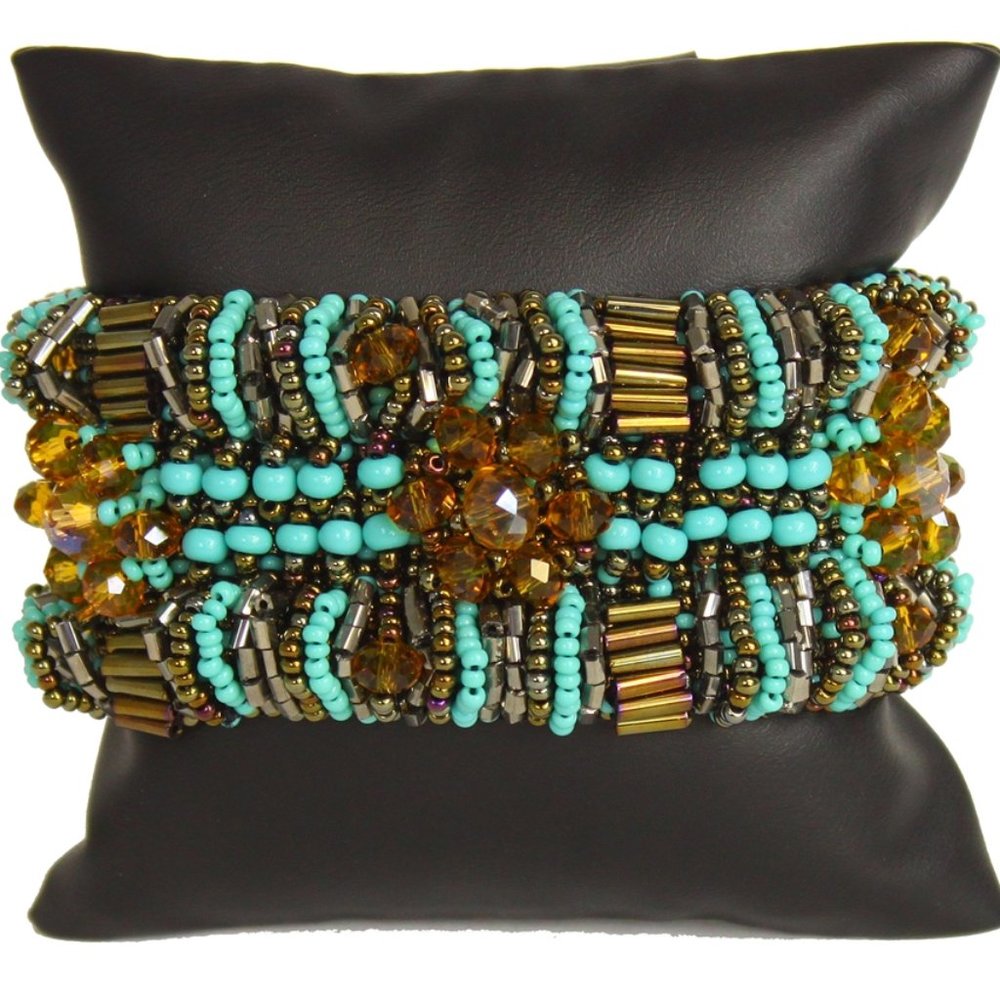 Czech Glass Bugle Bead Bracelet TURQUOISE, BRONZE